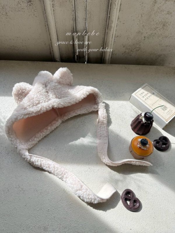 小熊系絨毛綁繩帽 