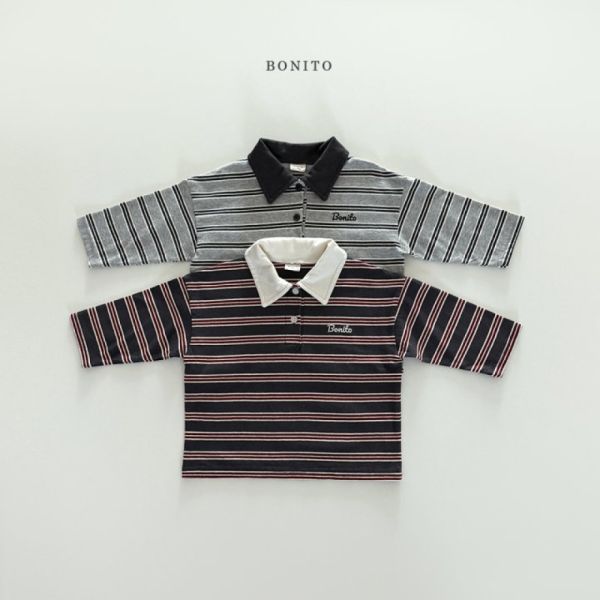 撞色領條紋 Polo 衫 