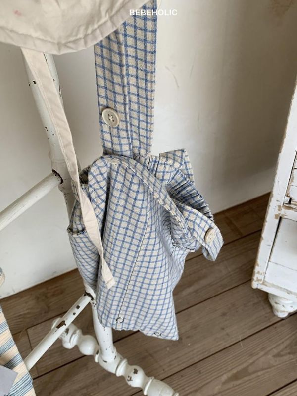 格紋寶寶鈕扣吊帶褲 Bebe holic Korea,韓國童裝,韓國Bebe holic,奶茶系寶寶,女寶穿搭