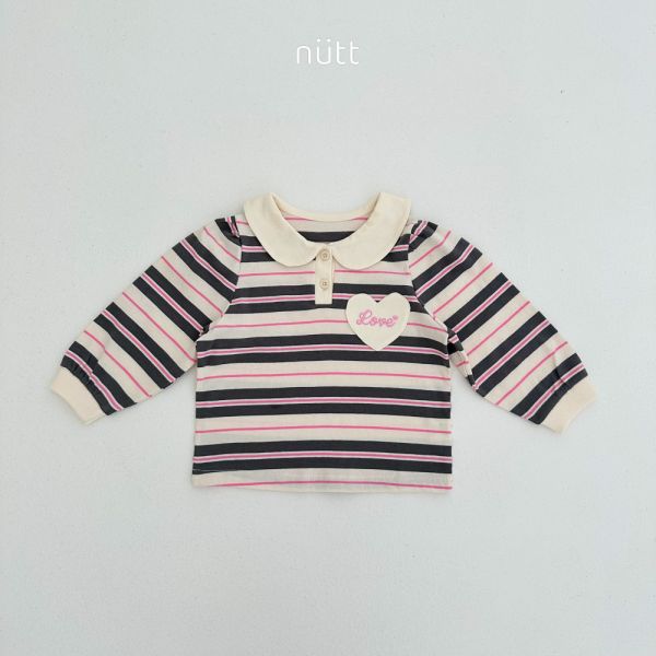 愛心貼布圓領條紋長袖上衣 