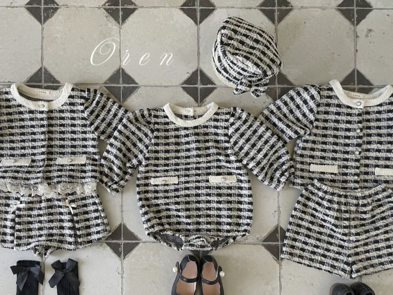 Bebe-毛呢格紋寶寶連身衣 髮飾另售 