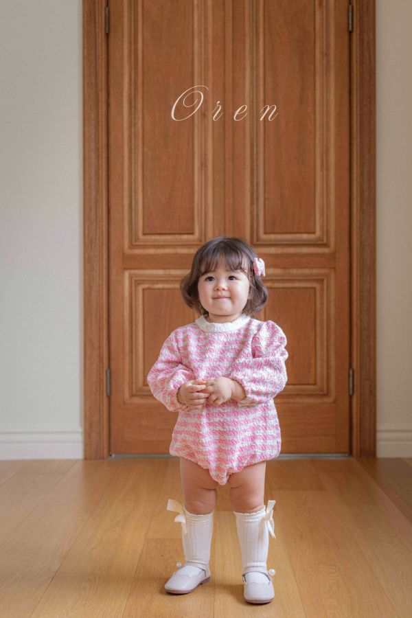 Bebe-毛呢格紋寶寶連身衣 髮飾另售 