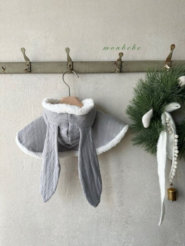 森林小兔寶針織滾邊連帽斗篷 