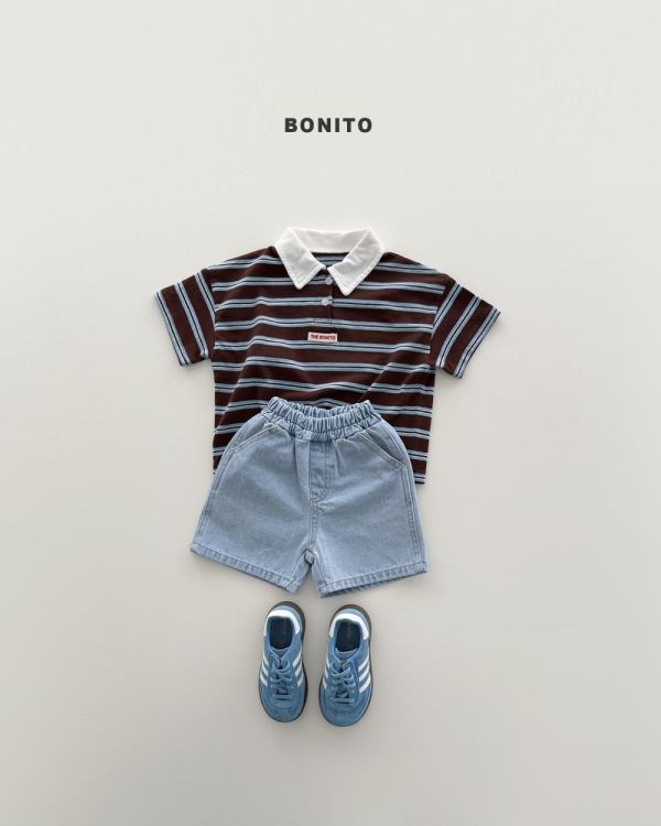 帥氣條紋撞色韓風有領上衣 bonito korea
