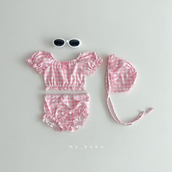 甜美兩截式蓬蓬袖可愛游泳服（附帽） 