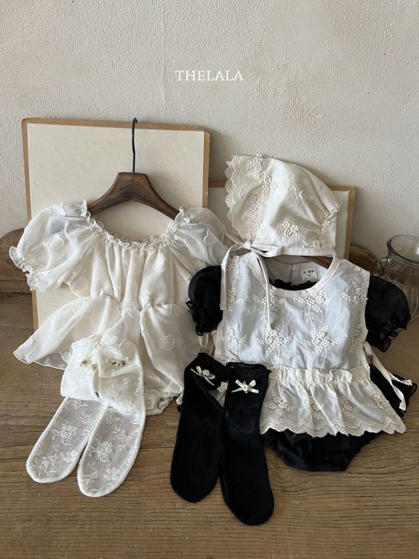 田園風小花刺繡綁帶軟帽 象牙色 
