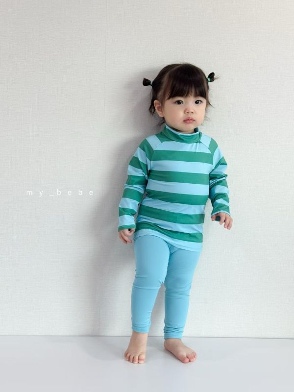 夏日多巴胺條紋長袖防曬泳衣兩件套 