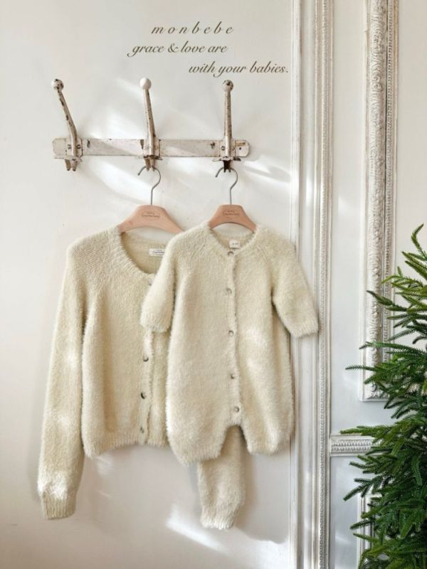 親子系列 棉花糖毛絨針織開衫 寶寶連身衣 