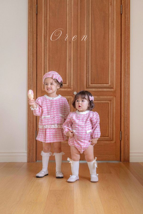 Bebe-格紋蝴蝶結貝雷帽 可成套搭配 