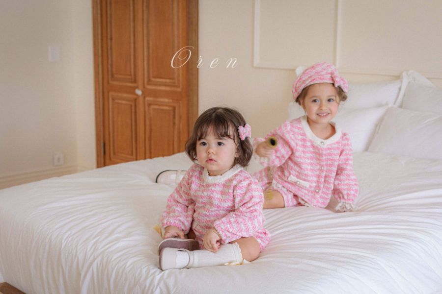 Bebe-毛呢格紋寶寶連身衣 髮飾另售 