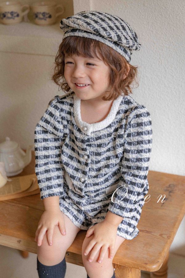 Bebe-格紋蝴蝶結貝雷帽 可成套搭配 