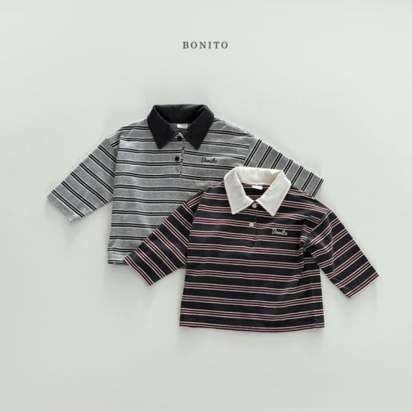 撞色領條紋 Polo 衫 