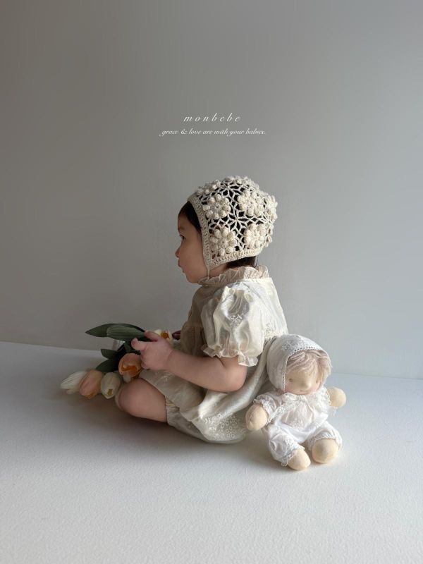 寶寶款 蕾絲刺繡質感公主袖連身洋裝 親子系列 