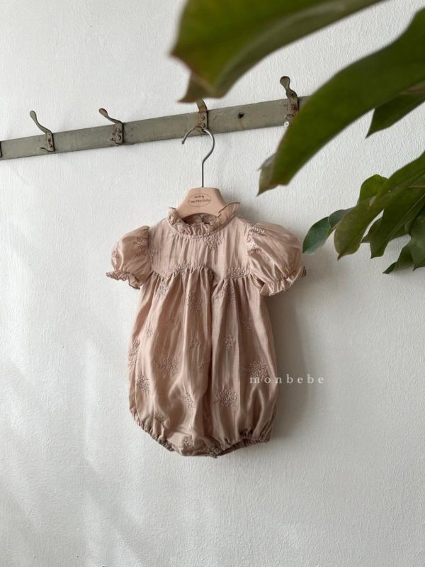 寶寶款 蕾絲刺繡質感公主袖連身洋裝 親子系列 