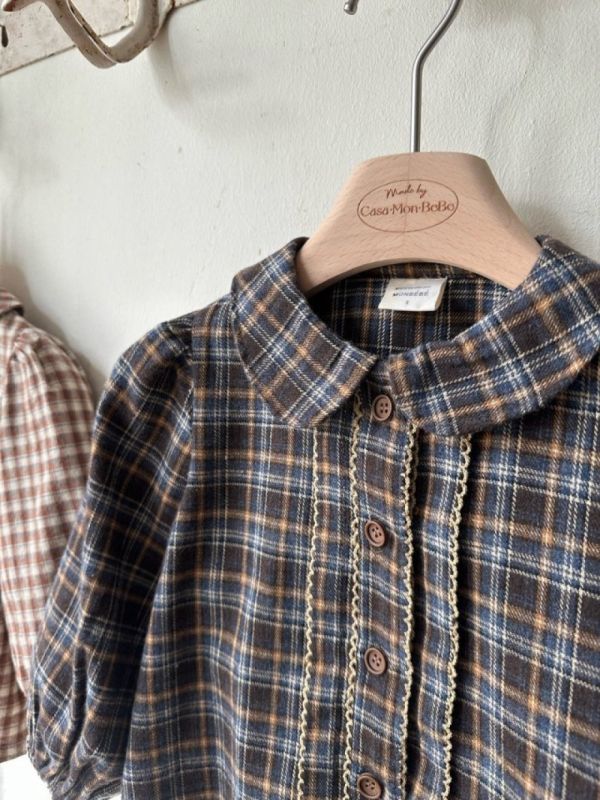 小森林格紋荷葉領襯衫 