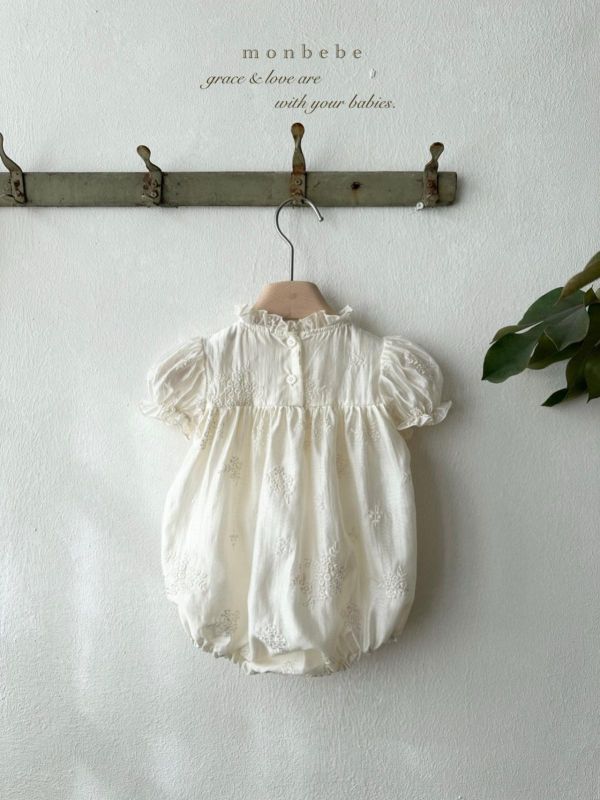 寶寶款 蕾絲刺繡質感公主袖連身洋裝 親子系列 