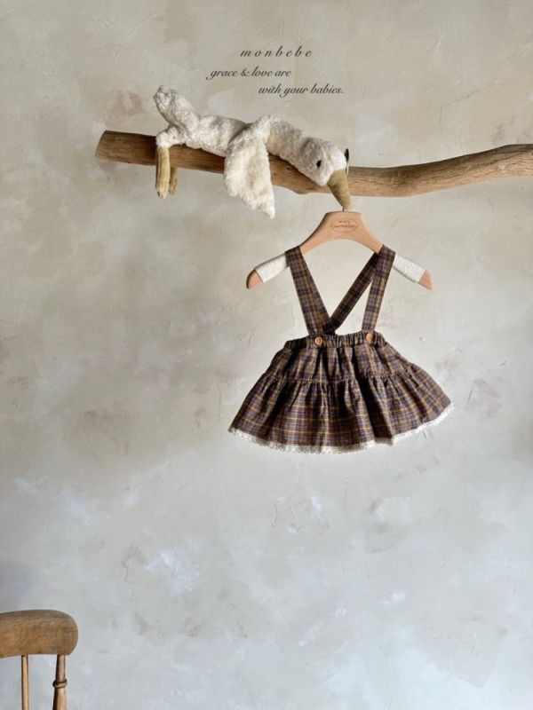 英倫格紋吊帶澎澎裙 姊妹裝 