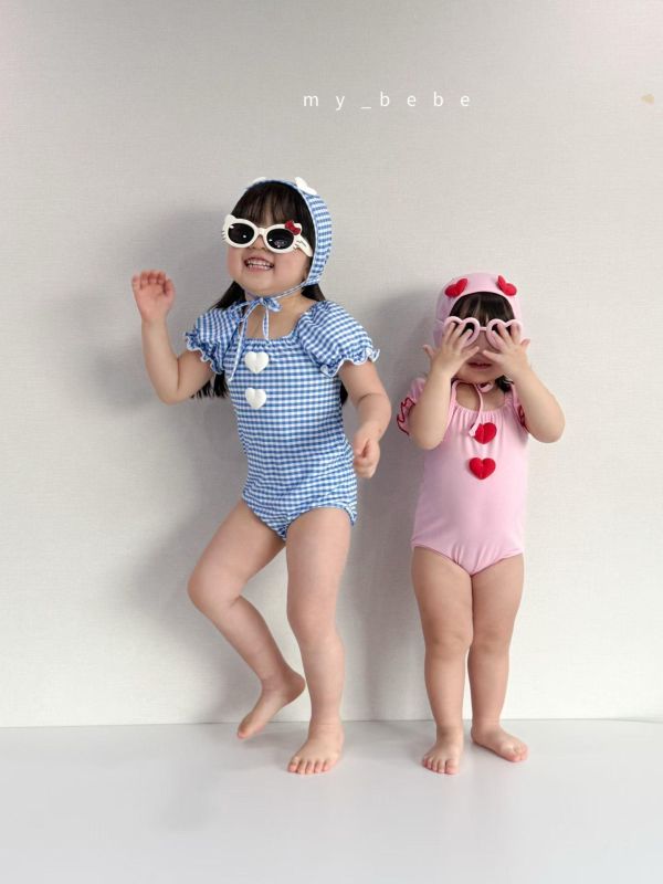 小飛袖立體愛心造型連身游泳服（附帽） 