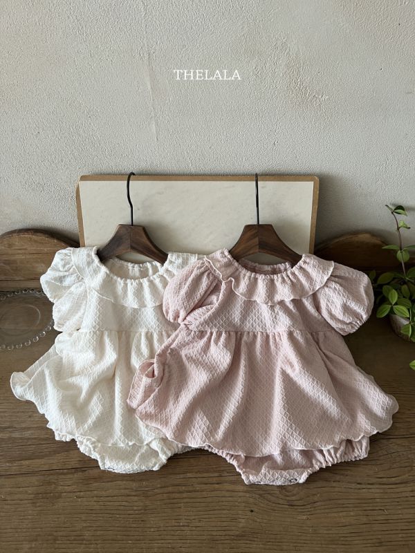 菱格紋泡泡袖洋裝 寶寶包屁衣 姊妹裝 