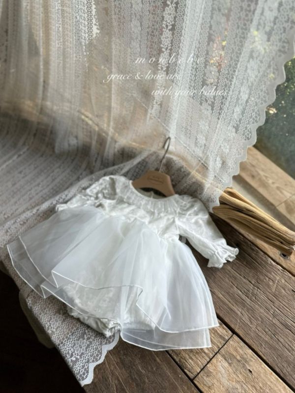 小天使蕾絲紗洋裝 象牙色包屁裙 