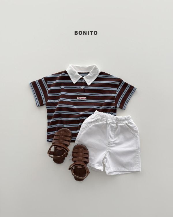 帥氣條紋撞色韓風有領上衣 bonito korea