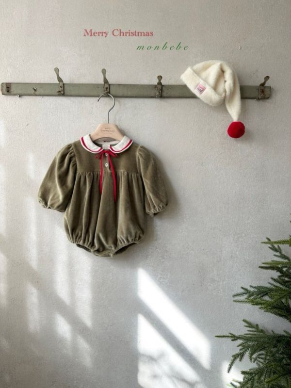 絲絨滾邊翻領包屁衣 