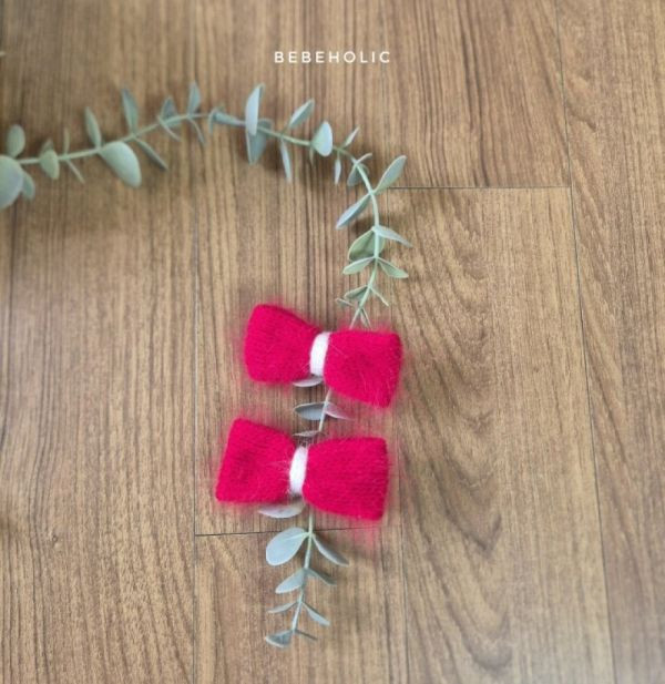 現貨 - 毛毛蝴蝶結正紅小髮飾 (二入) 