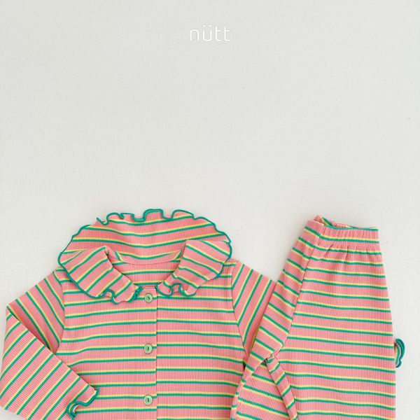 木耳邊條紋家居服 長袖上衣+長褲 