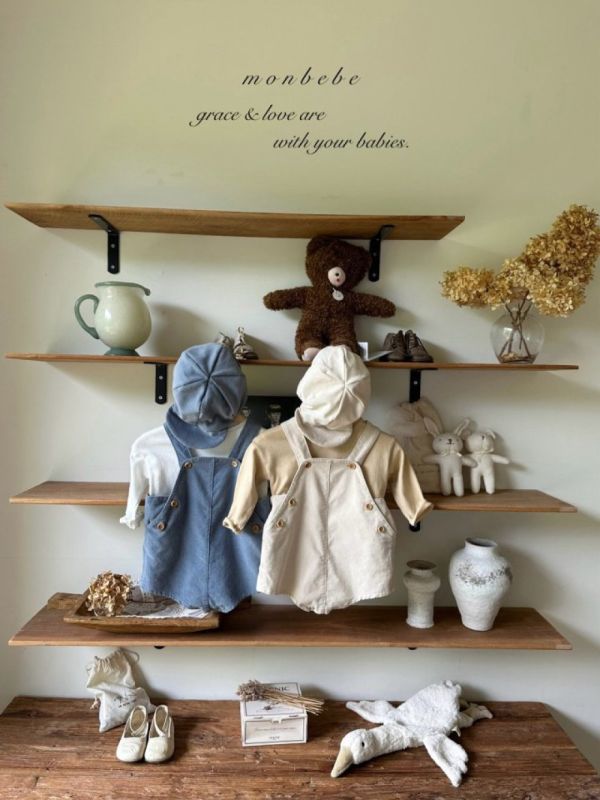 經典燈芯絨鈕扣吊帶褲 帽子另售 