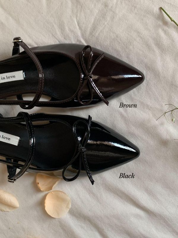 質感漆皮尖頭蝴蝶結低跟鞋 Sketch in love,蘿菈衣櫥代購,韓國女鞋,正韓女鞋