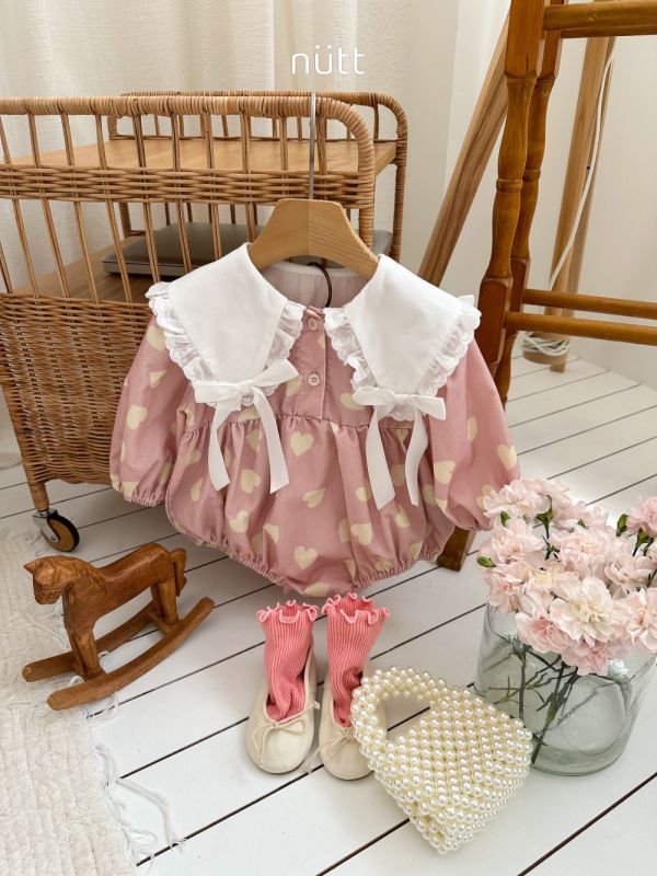 蝴蝶結大翻領愛心連身衣 姊妹裝 