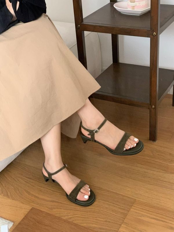 韓國低跟一字帶質感涼拖鞋 