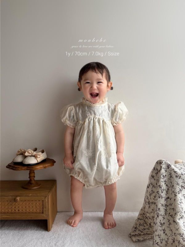 寶寶款 蕾絲刺繡質感公主袖連身洋裝 親子系列 