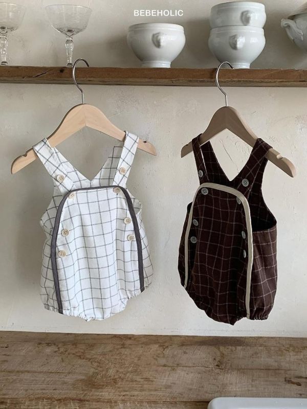 餅乾格紋吊帶寶寶包屁褲 