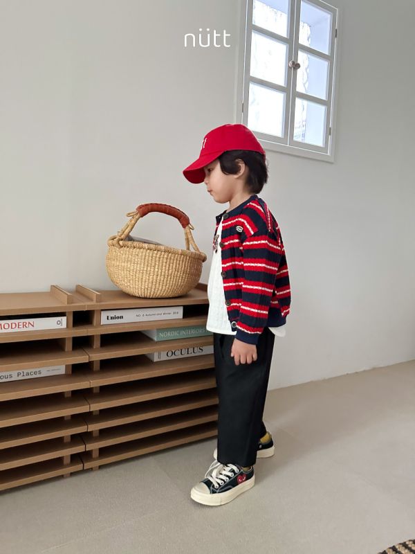 寬版條紋針織鈕扣外套 