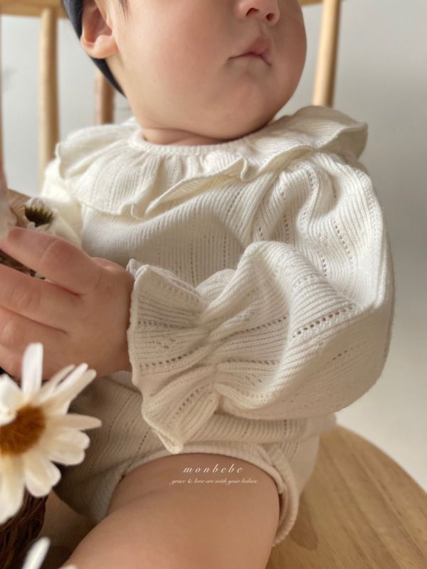 優雅荷葉領長袖純棉連身衣 Monbebe,monbebe Korea,laurababy