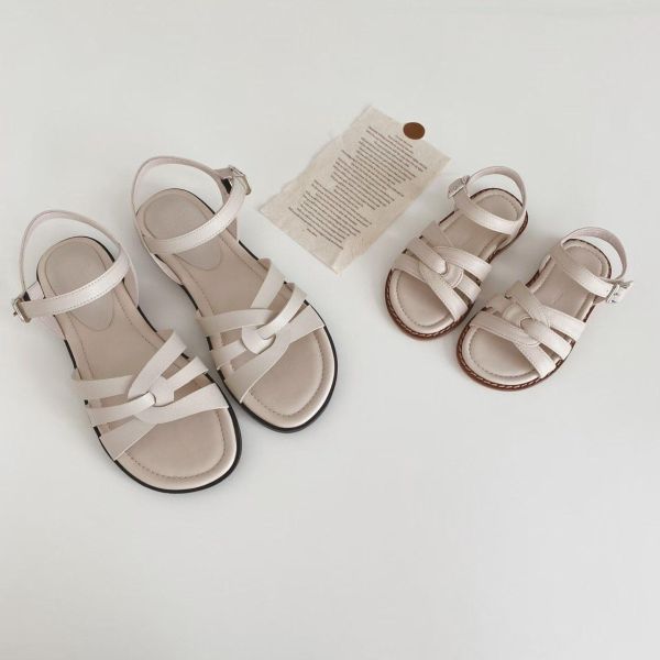 親子系列 交叉編織真皮質感涼鞋 親子鞋,正韓,韓國童鞋,韓國親子