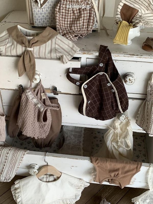 餅乾格紋吊帶寶寶包屁褲 