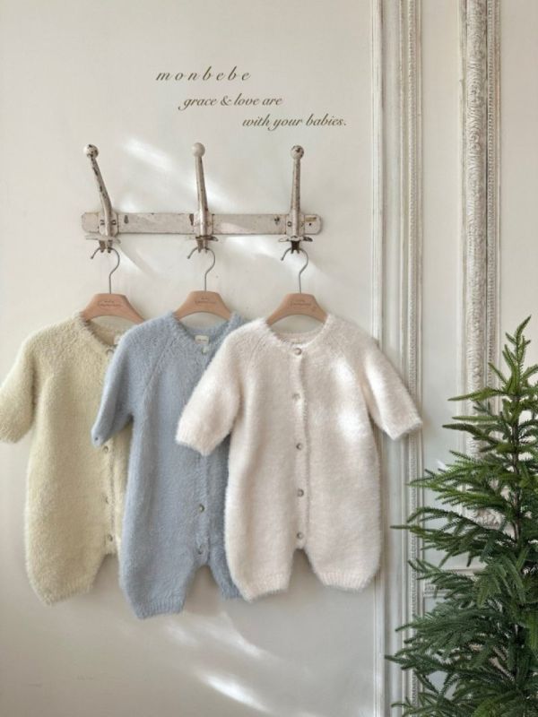 親子系列 棉花糖毛絨針織開衫 寶寶連身衣 