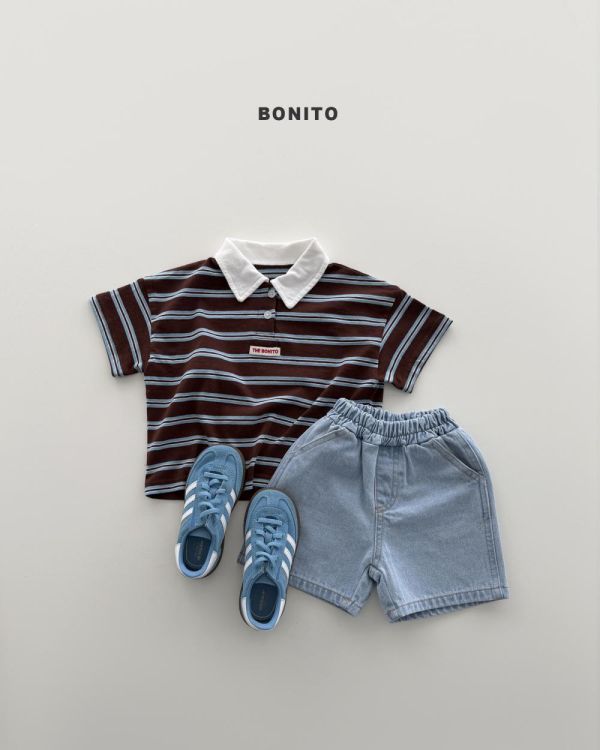 帥氣條紋撞色韓風有領上衣 bonito korea