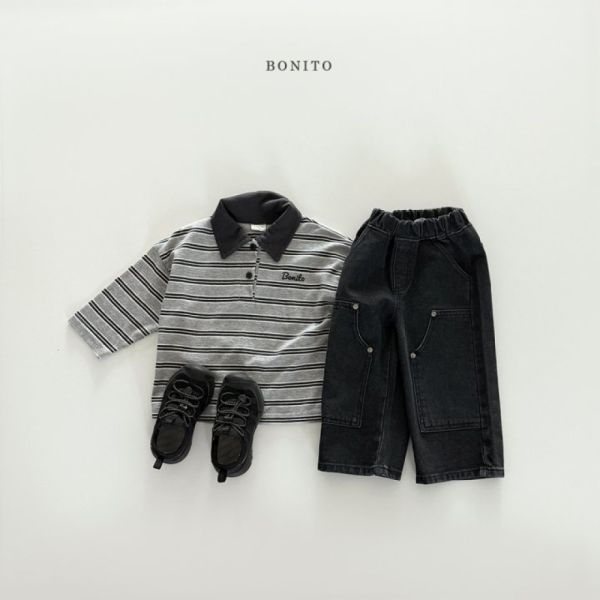 撞色領條紋 Polo 衫 