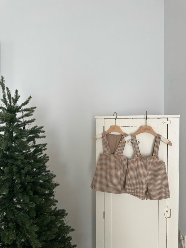 格紋質感吊帶褲 甜美法式,優雅百搭,格紋,monbebe Korea,monbebe,laurababy