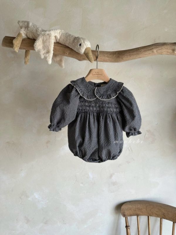 格紋娃娃領抽褶洋裝 