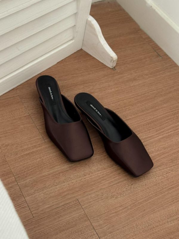 緞面方頭高級感穆勒涼鞋 涼跟拖3cm 