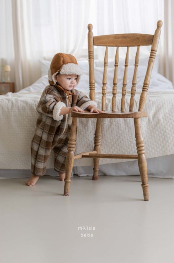 泰迪色復古格紋寶寶連身衣 