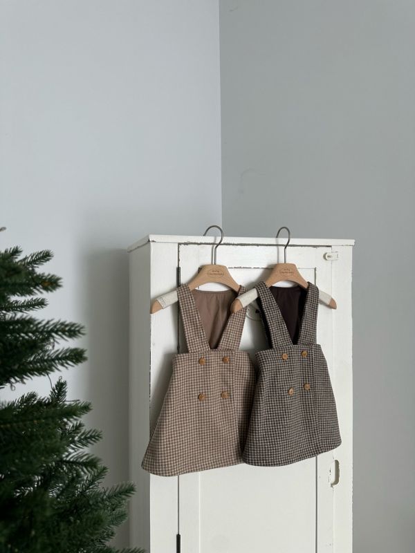 優雅法式Ａ字格紋吊帶裙 Monbebe Korea,monbebe,童裝