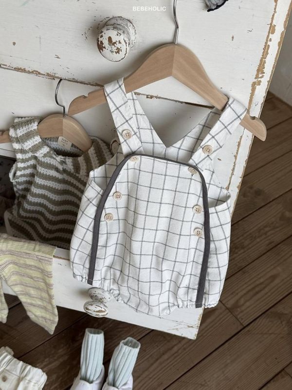 餅乾格紋吊帶寶寶包屁褲 