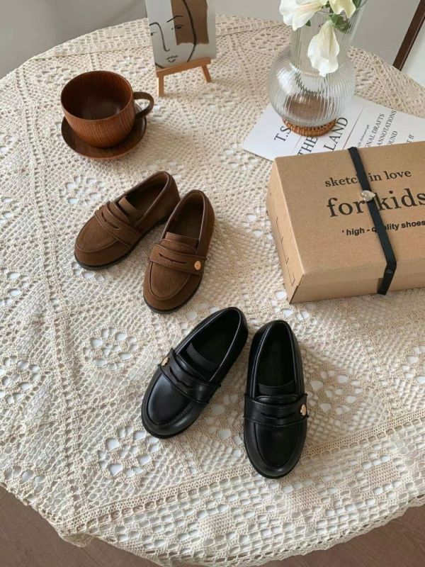 韓國親子鞋 熱門款牛皮金扣樂福鞋 