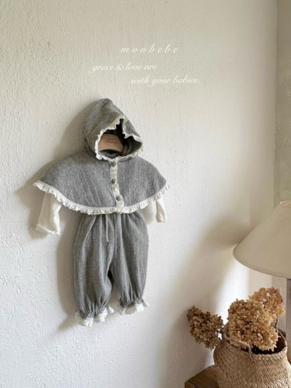 針織蕾絲花邊連披風 monbebe korea,monbebe,童裝代購