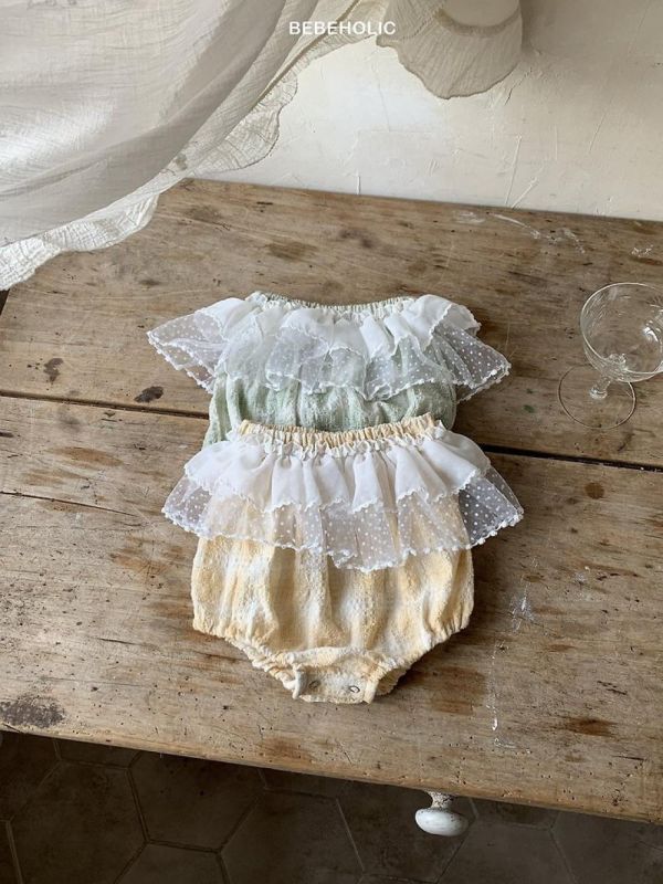 小精靈雪點蕾絲層次蛋糕紗包屁褲 Bebe holic Korea,韓國童裝,韓國Bebe holic,奶茶系寶寶,女寶穿搭,寶寶包屁褲裙